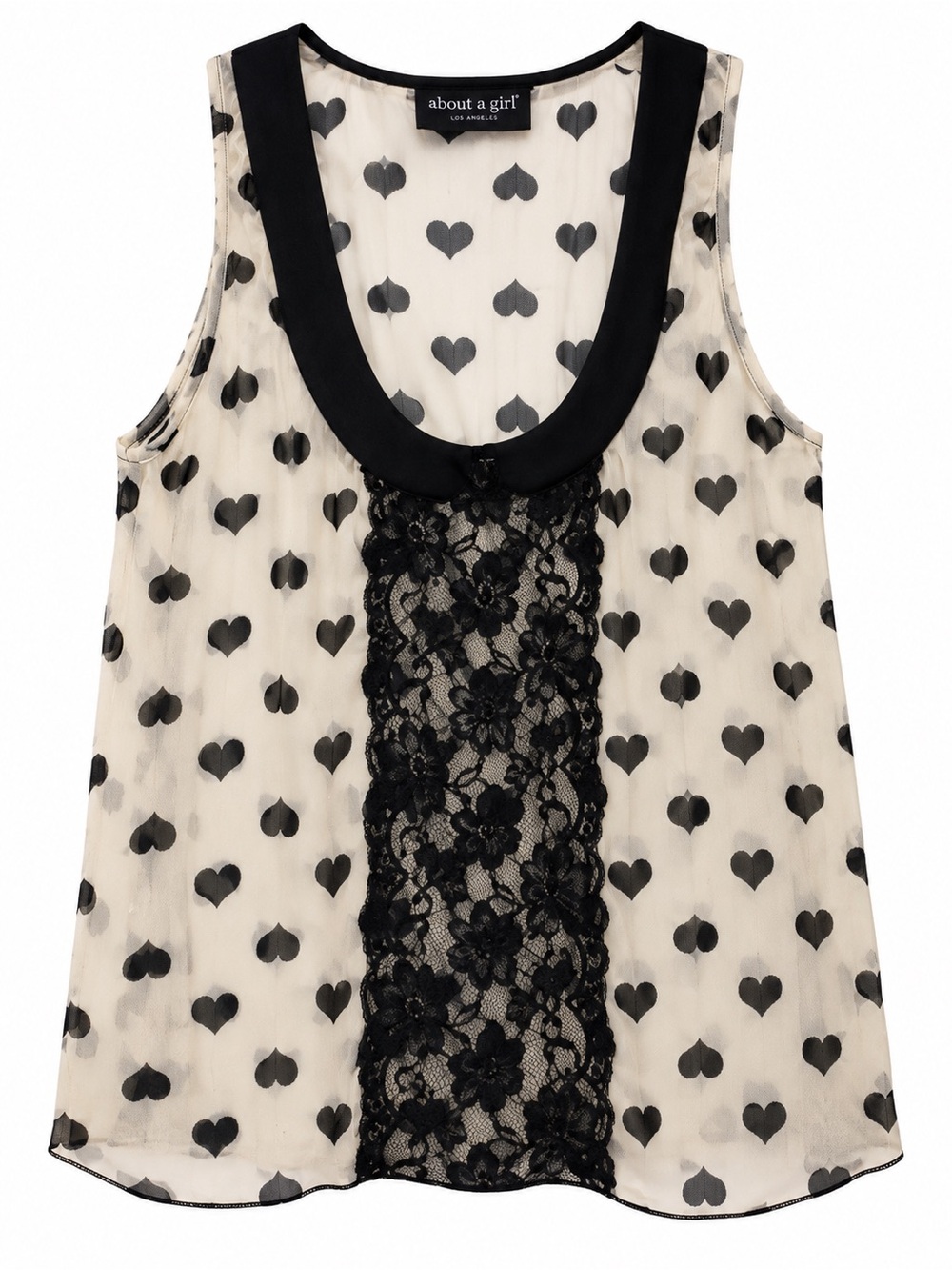 About a Girl Los Angeles Heart Print Sheer Lace Tank Top Sleeveless Medium